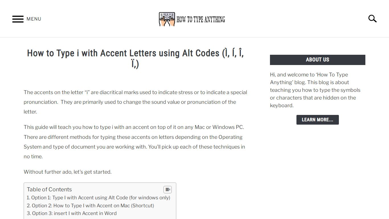 How to Type i with Accent Letters using Alt Codes (Ì, Í, Î, Ï,)