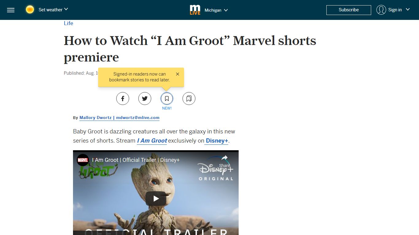 How to Watch “I Am Groot” Marvel shorts premiere - mlive.com