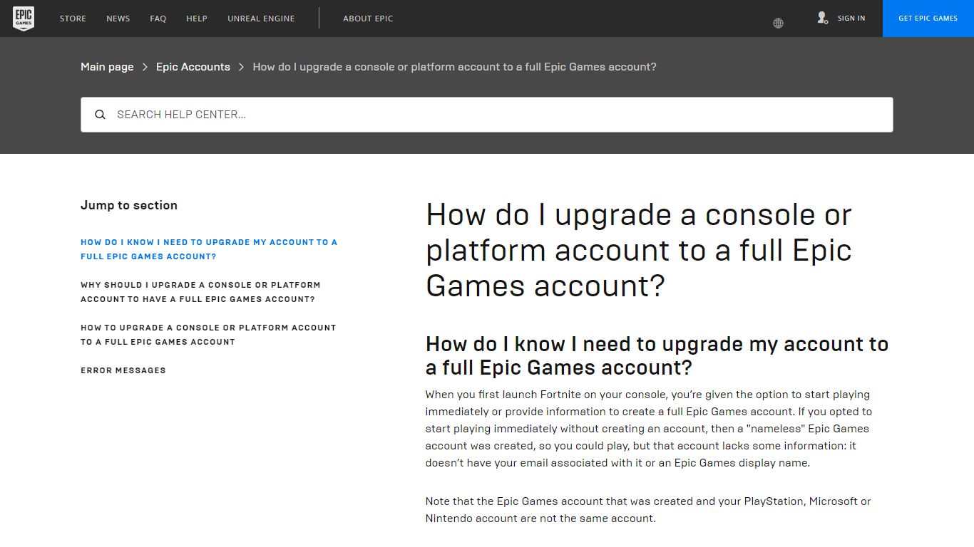 How do I upgrade a console or platform account to a full Epic Games ...